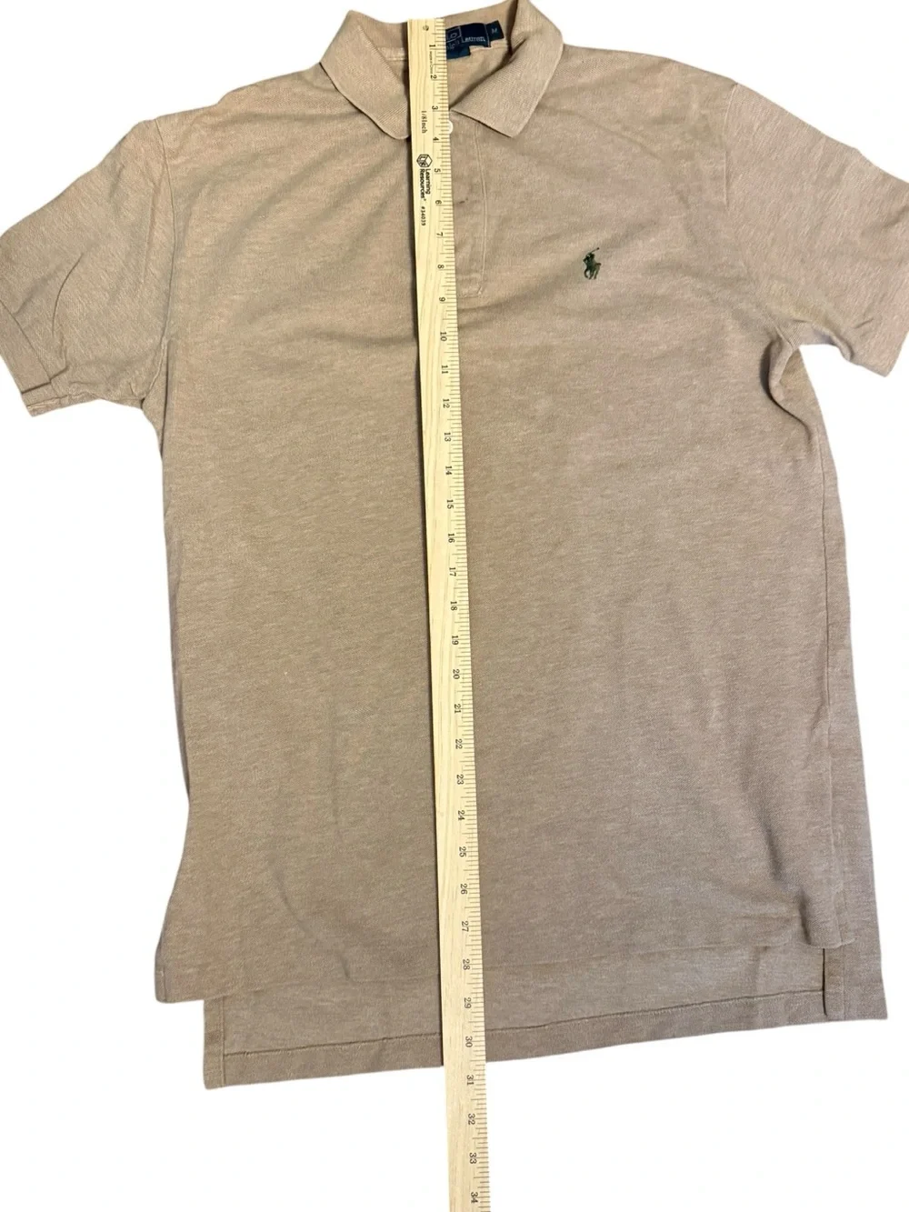 Polo Ralph Lauren Vintage Tan Beige Pique Knit Polo Shirt Green Pony Size M